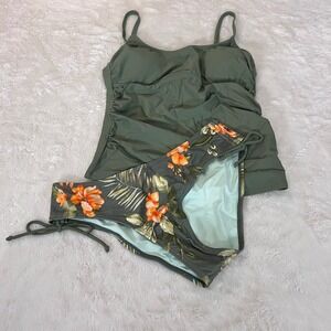 Cupshe Womens Olive Green Ruched Tankini Floral Bikini Set M CAA12D4C015RR